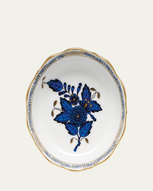 Chinese Bouquet Mini Scalloped Dish - Black Sapphire
